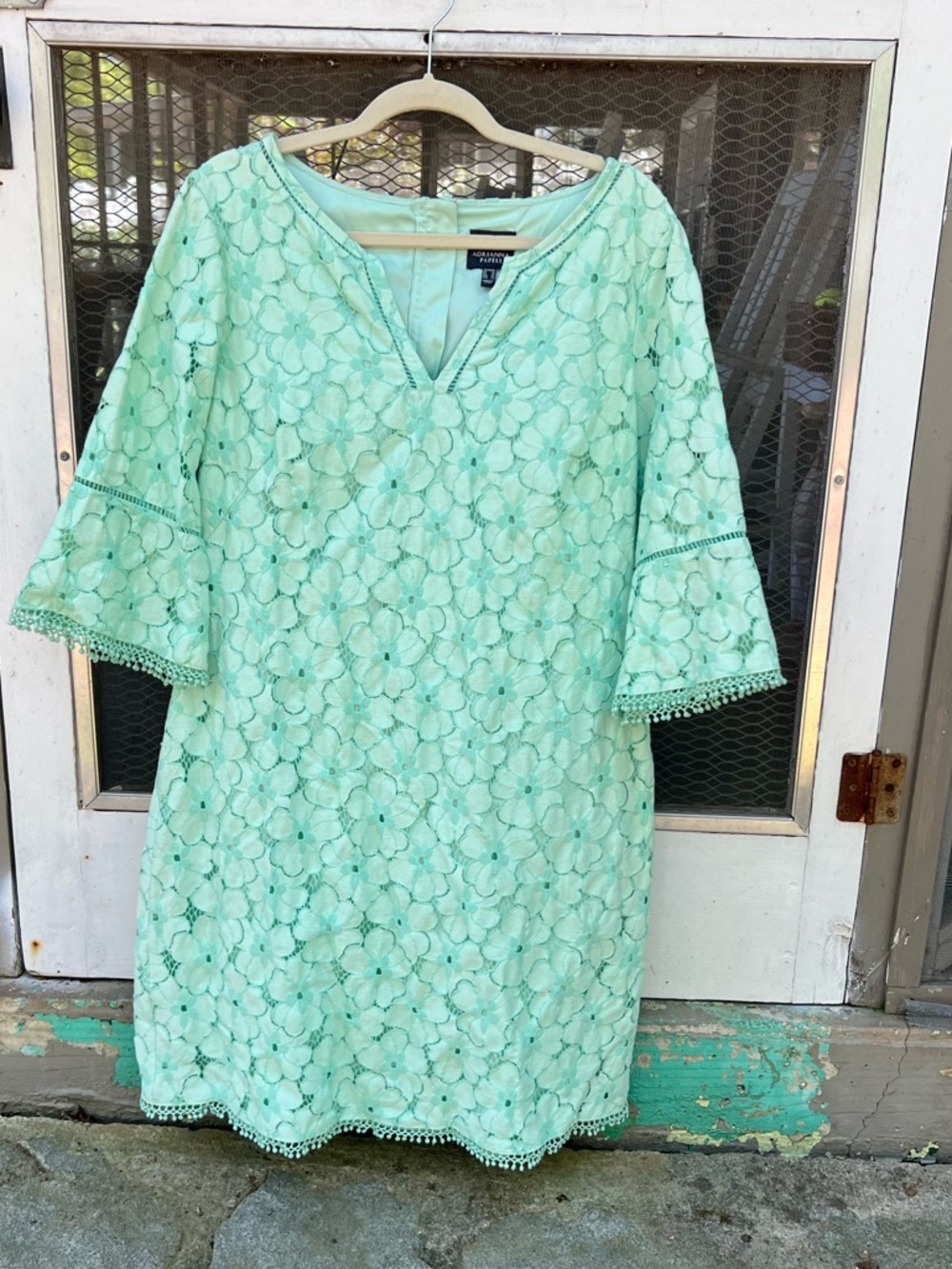 Adrianna Papell Mint Green Floral Lace Midi Dress